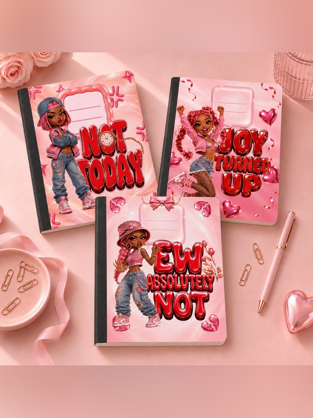 Pink Girls' Notebook - Trendy Character Design